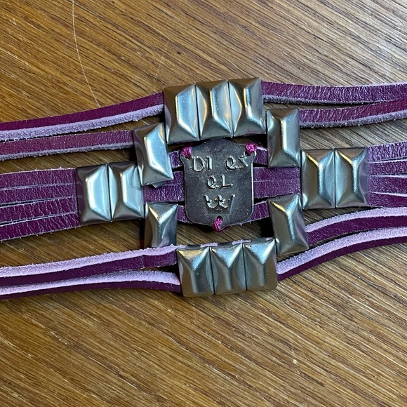 Diesel Leather Belt Women's 85/34 Purple Fuchsia Silver Studs Genuine Y2K Luxury - Picture 1 of 11